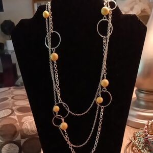 Paparazzi Gold and Silver Layered Necklace with Geometric Design